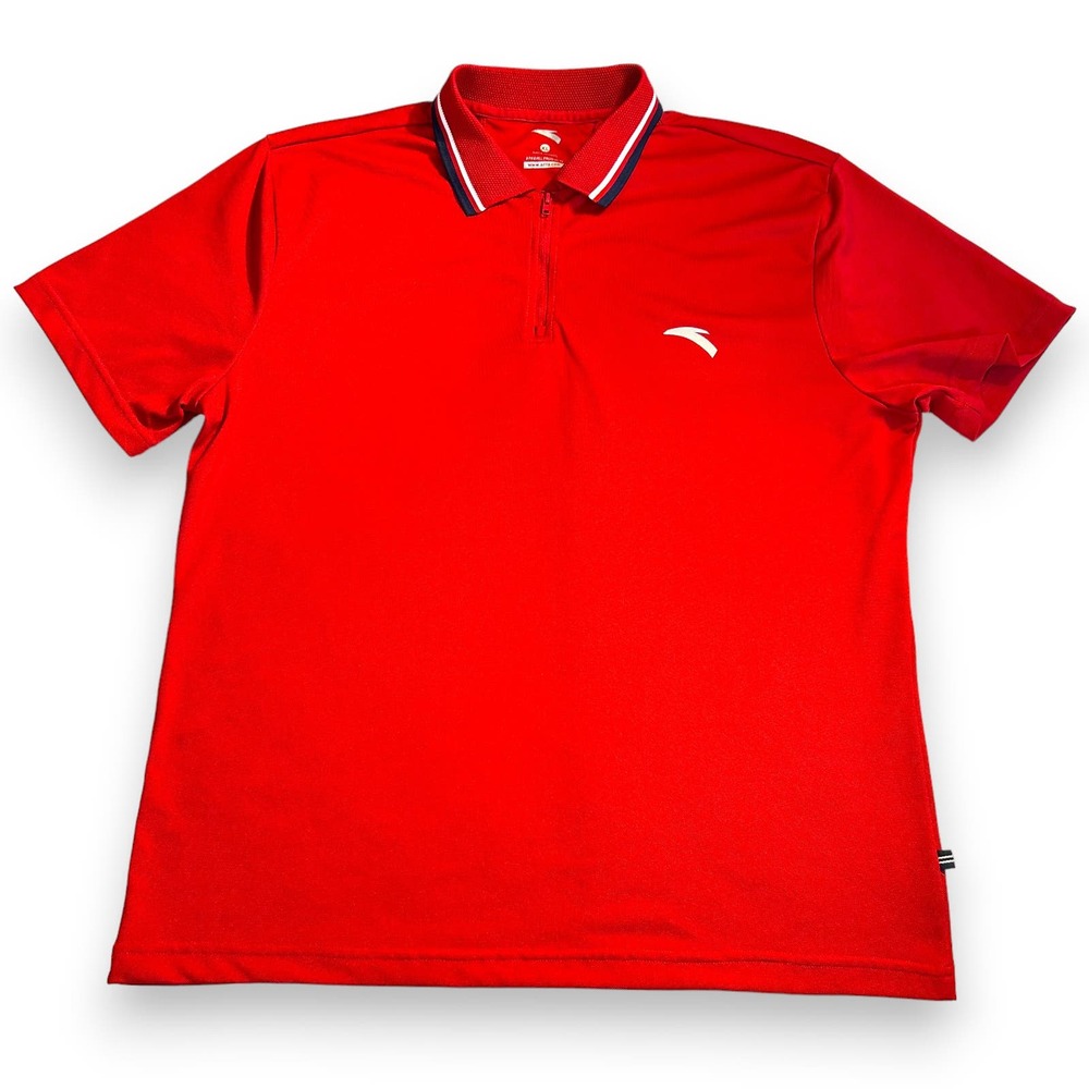 Anta Sports Mens XL Polo Cotton Blend Zip Front Red White and Blue